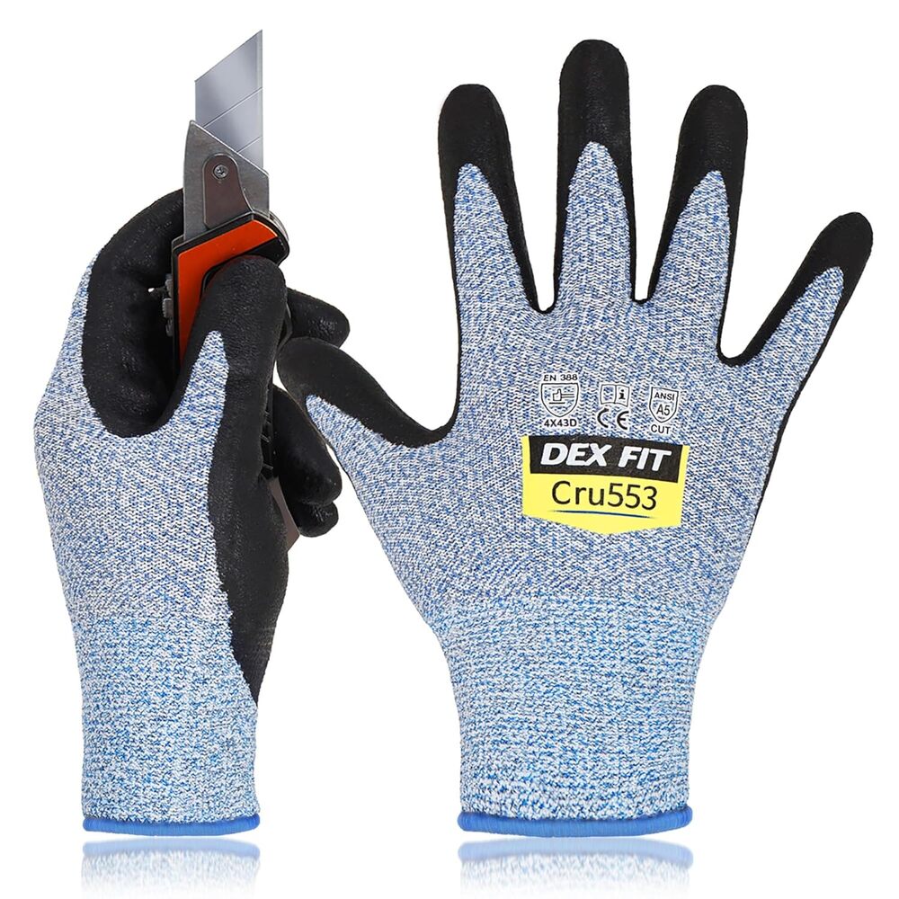 DEX FIT CRU553 Cut Resistant Gloves ANSI A5 Touchscreen Blue Size L